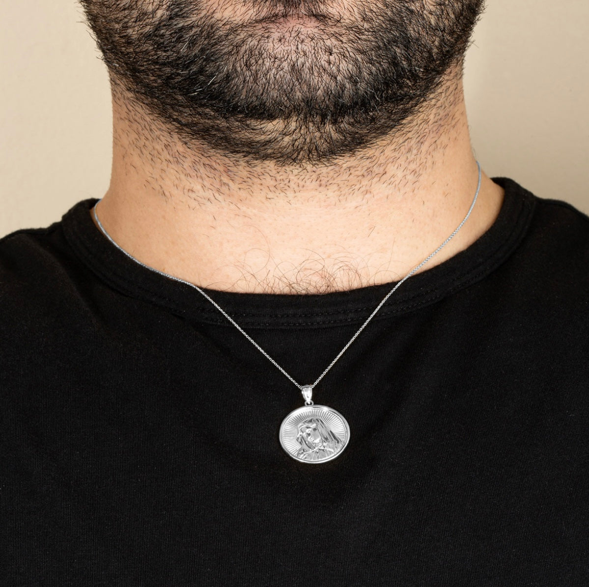 Sterling Silver Saint Mother Virgin Mary Medallion Pendant Chain