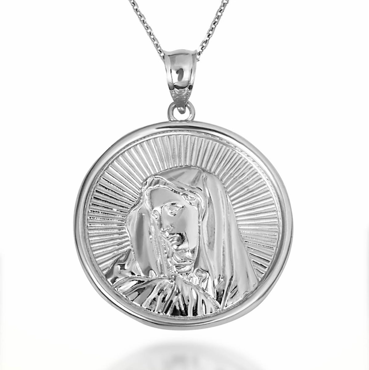 Sterling Silver Saint Mother Virgin Mary Medallion Pendant Chain