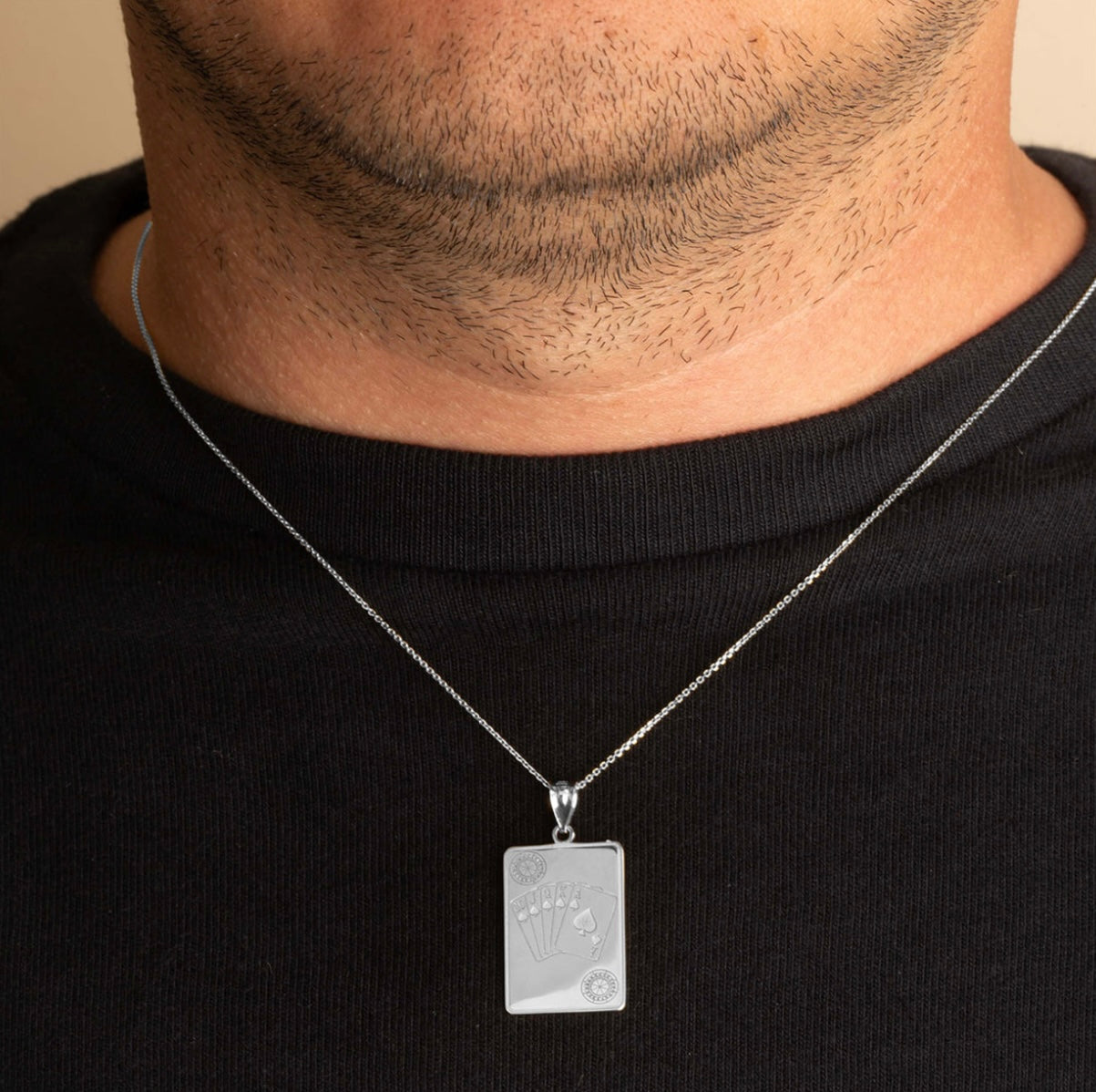 925 Sterling Silver Royal Flush Poker Playing Cards Pendant