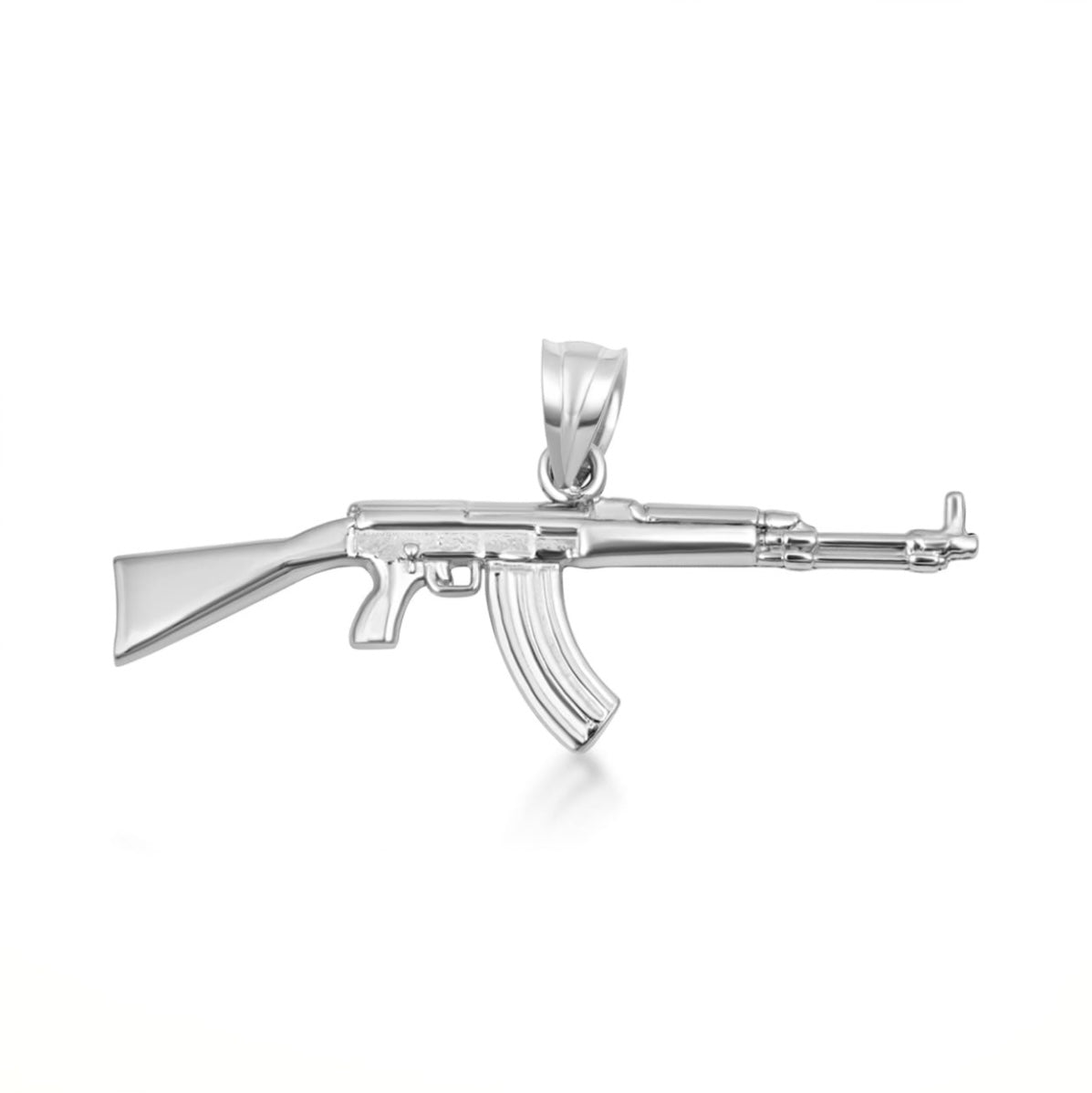 925 Sterling Silver AK-47 Assault Rifle Gun Pendant and Chain