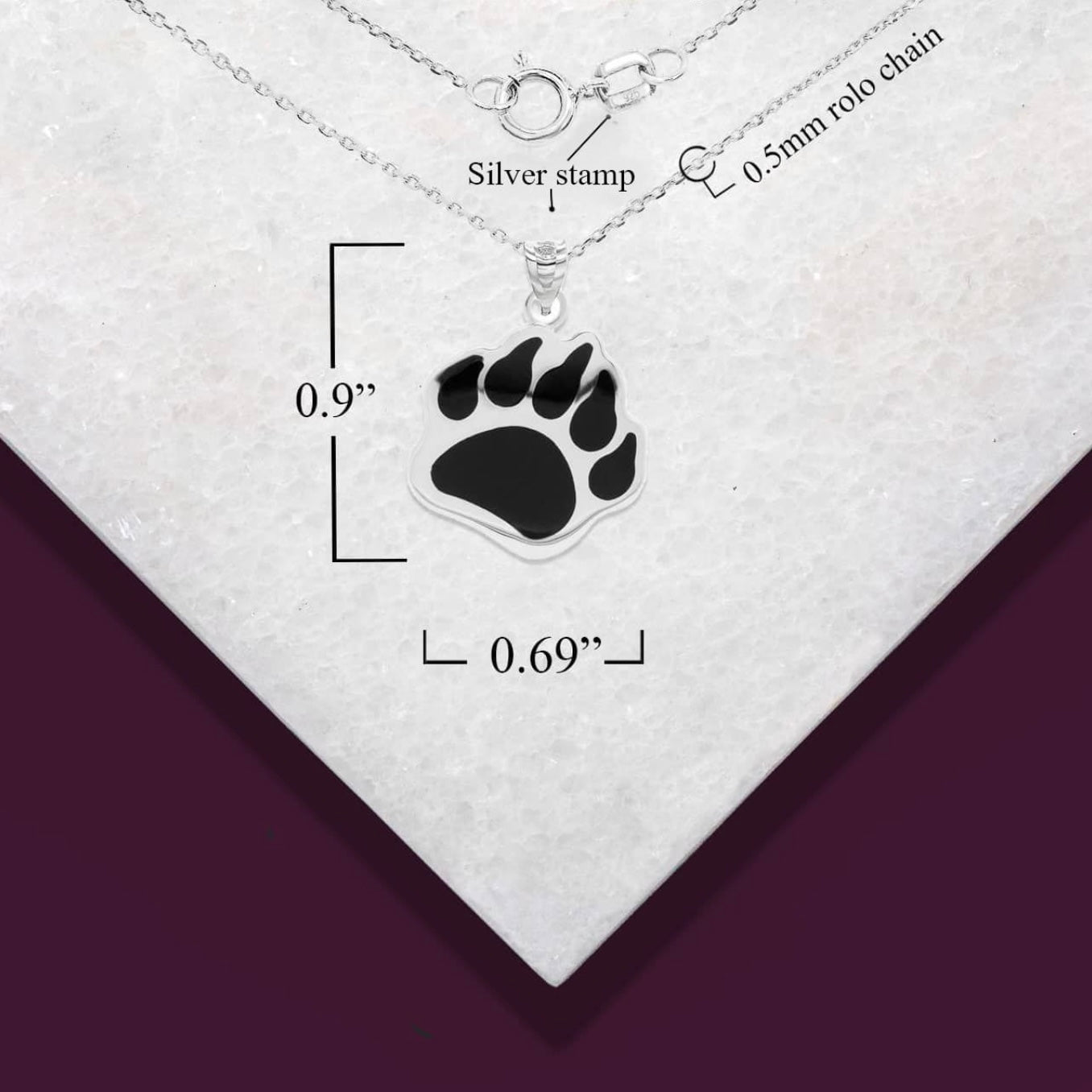 925 Sterling Silver Enamel Bear Claw Pendant and Chain