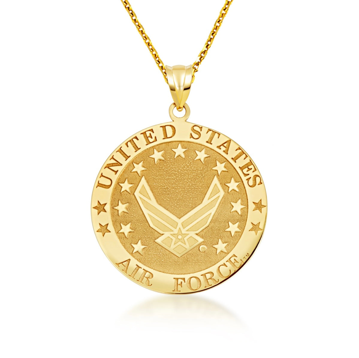 14K Yellow Gold United States Air Force Emblem Officially Licensed Medallion Pendant Chain