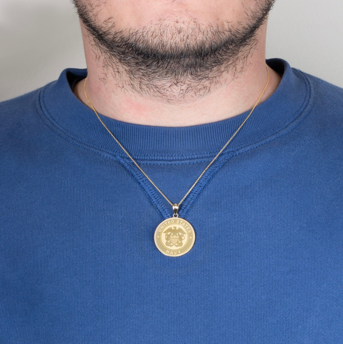 Gold United States Navy Emblem Medallion Officially Licensed Engravable Pendant Chain