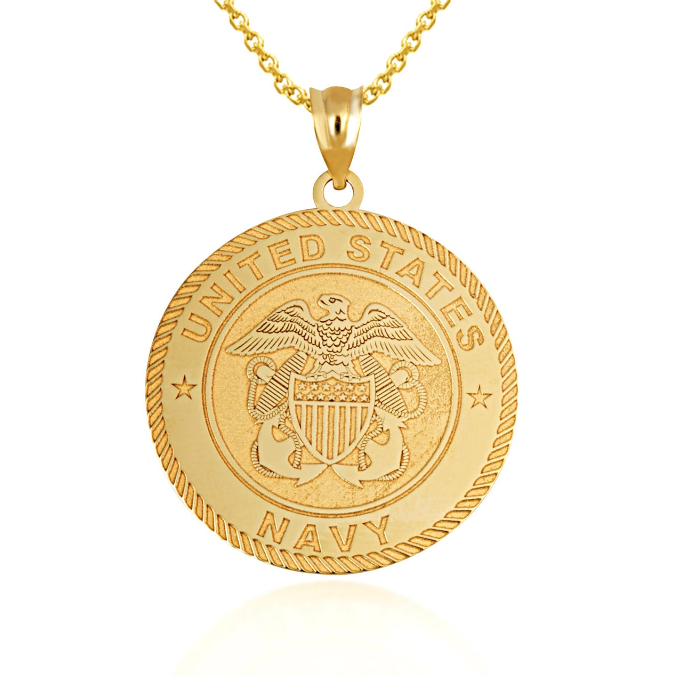 Gold United States Navy Emblem Medallion Officially Licensed Engravable Pendant Chain