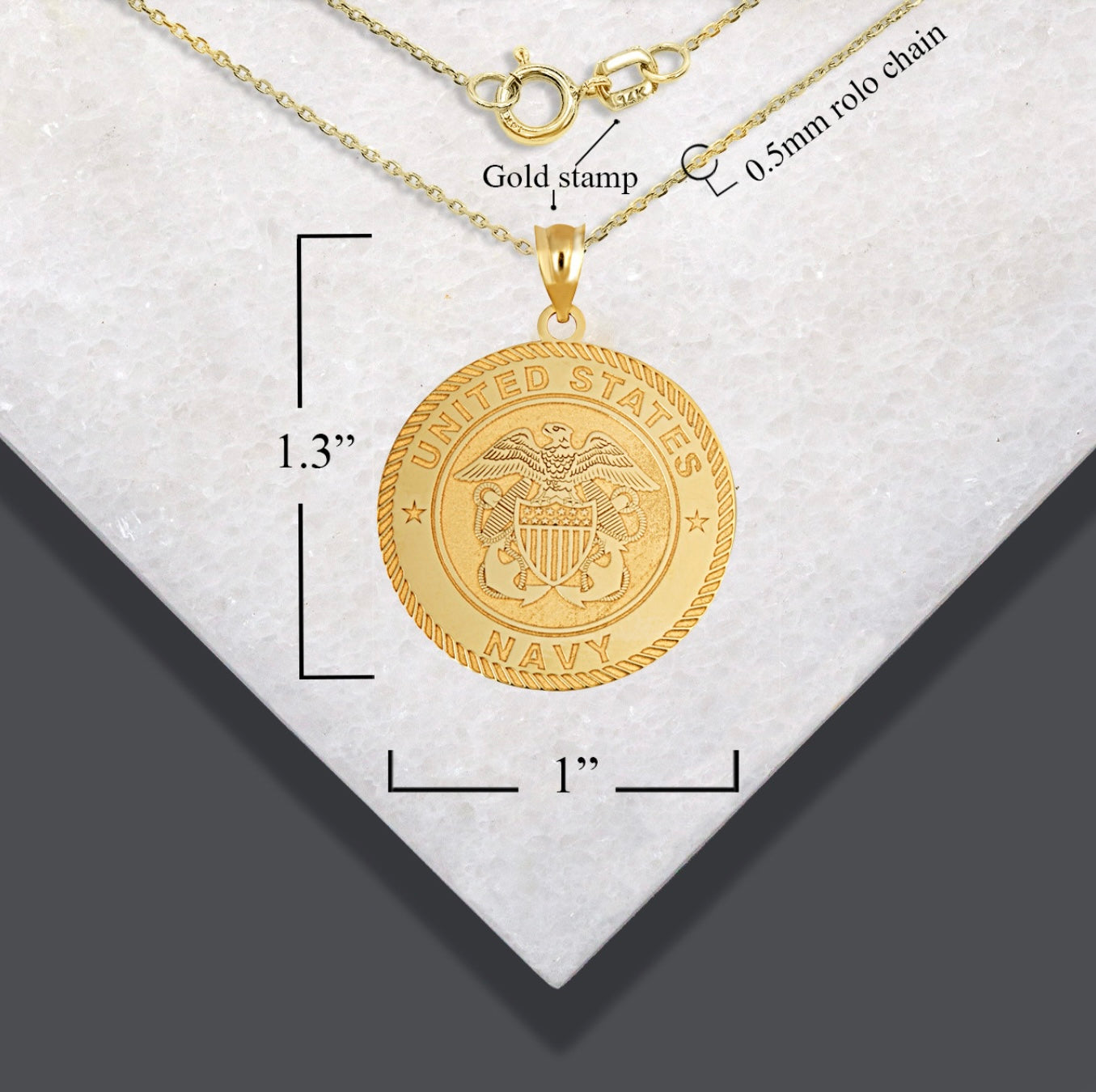 Gold United States Navy Emblem Medallion Officially Licensed Engravable Pendant Chain