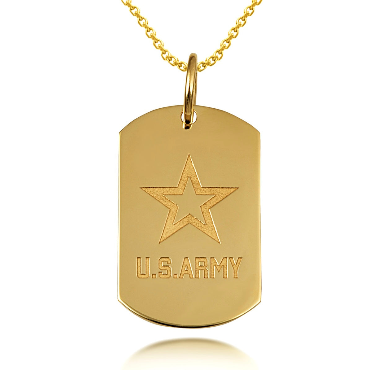 Gold United States Army Dog Tag Engravable Pendant Chain