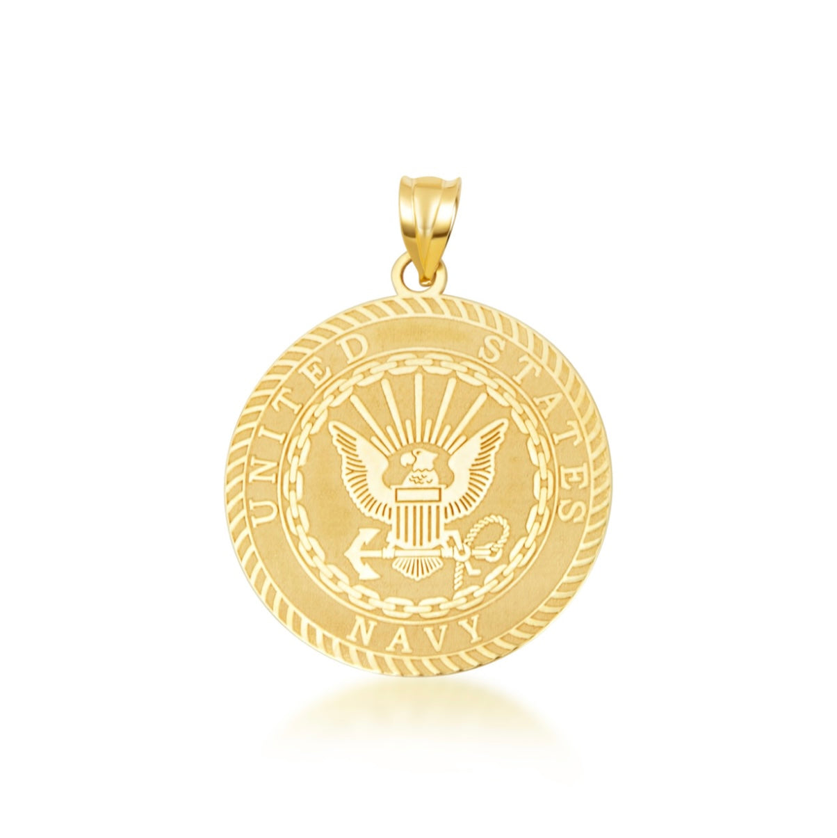 Gold United States Navy Emblem Textured Medallion Officially Licensed Engravable Pendant Chain