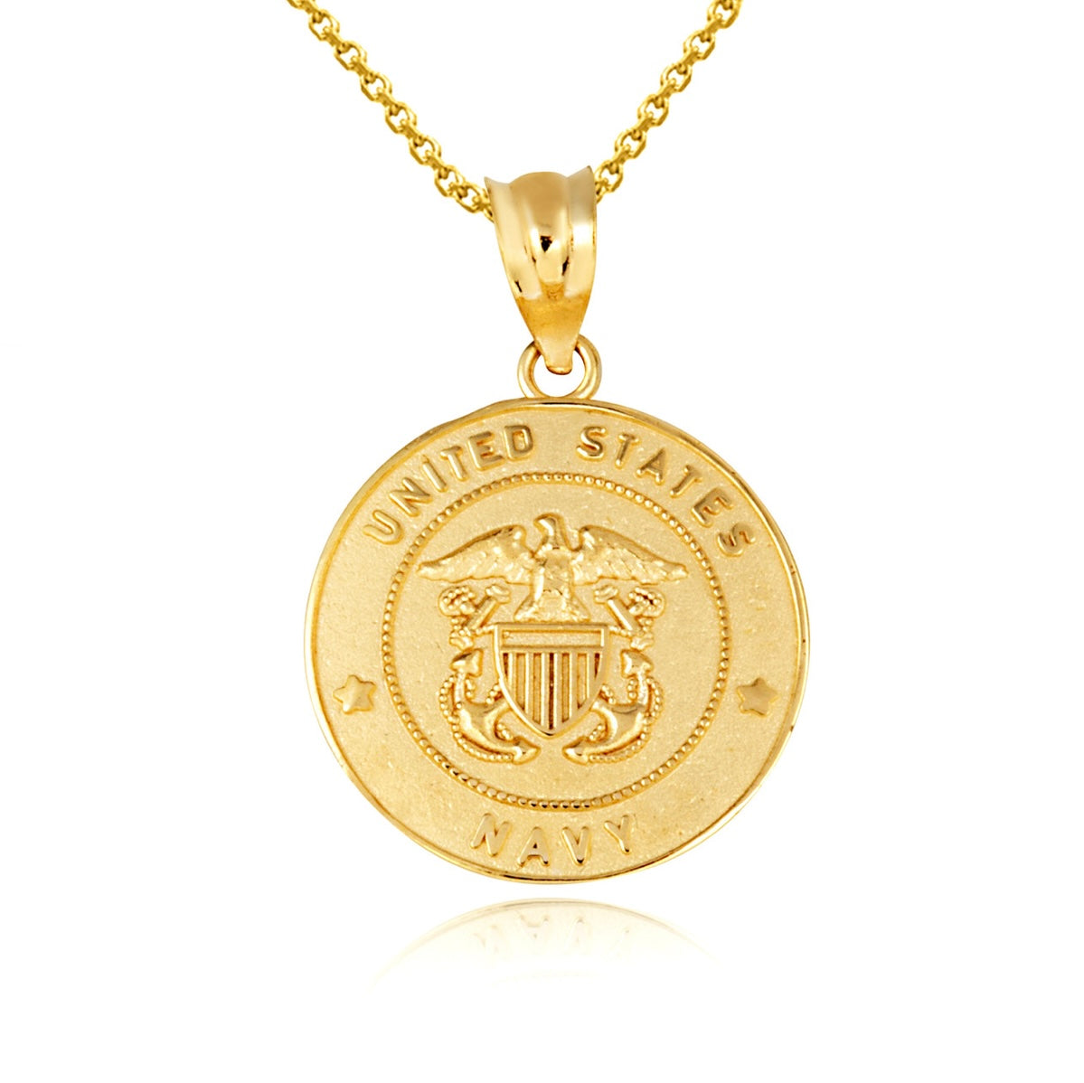 Gold United States Navy Officially Licensed Shield Eagle Anchor Emblem Medallion Pendant Chain