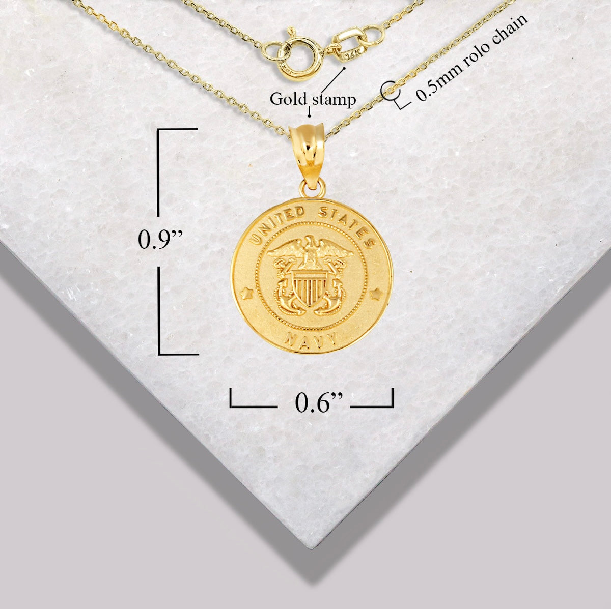 Gold United States Navy Officially Licensed Shield Eagle Anchor Emblem Medallion Pendant Chain