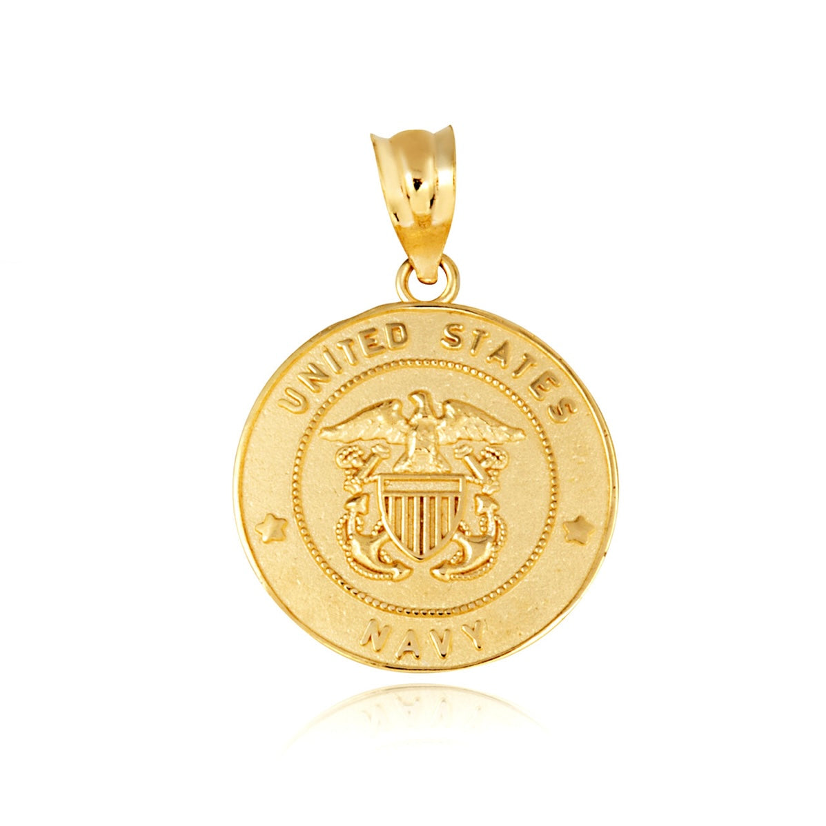 Gold United States Navy Officially Licensed Shield Eagle Anchor Emblem Medallion Pendant Chain