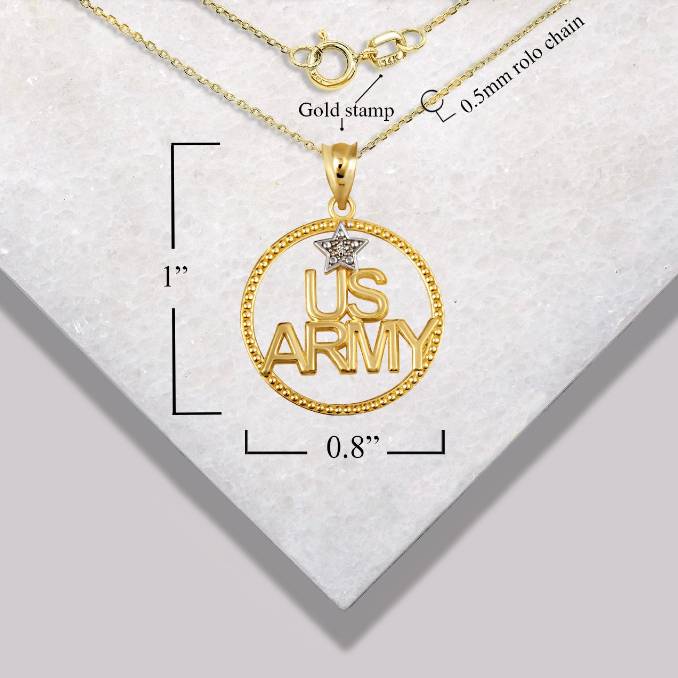 Gold Beaded United States Army Officially Licensed Star Diamond Circle Pendant Chain