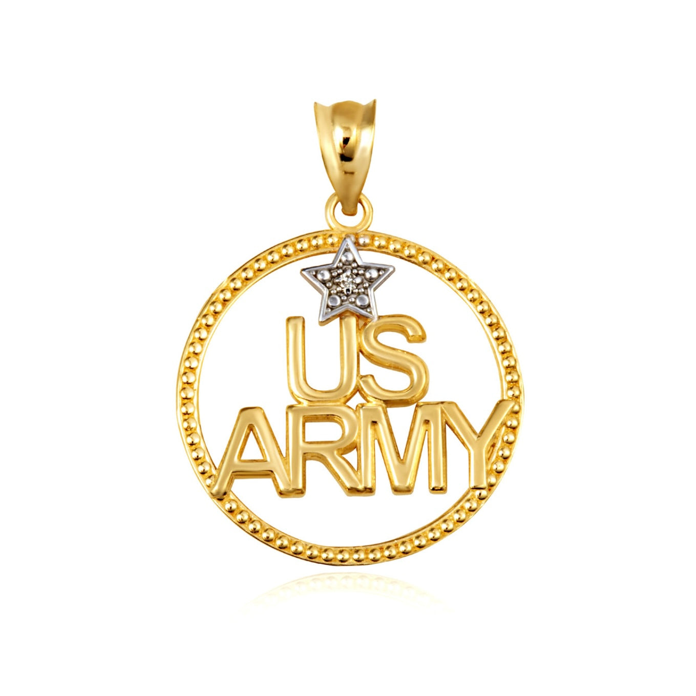Gold Beaded United States Army Officially Licensed Star Diamond Circle Pendant Chain
