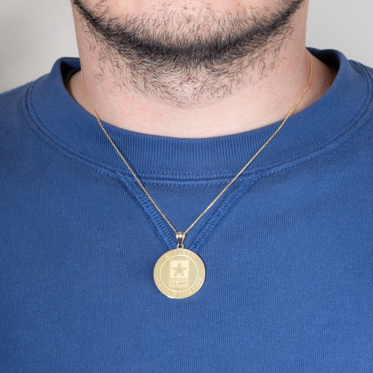 Gold United States Army Retired Soldier For Life Badge Medallion Officially Licensed Engravable Pendant Chain
