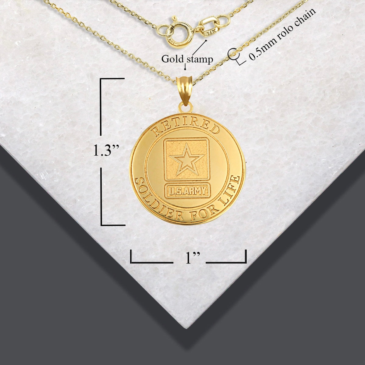 Gold United States Army Retired Soldier For Life Badge Medallion Officially Licensed Engravable Pendant Chain