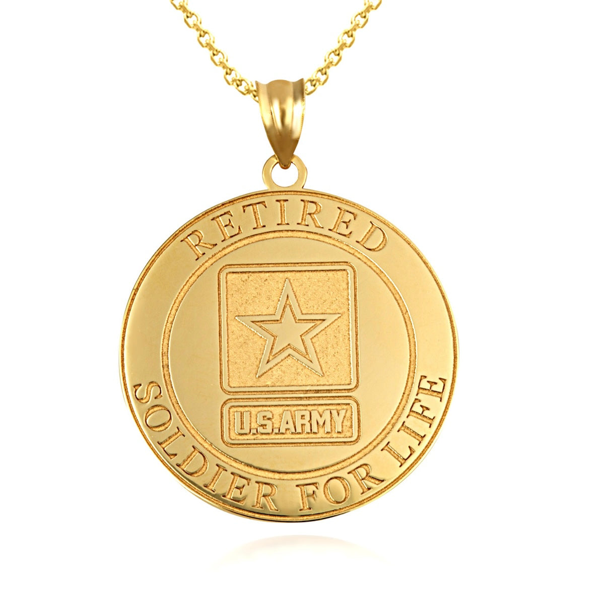 Gold United States Army Retired Soldier For Life Badge Medallion Officially Licensed Engravable Pendant Chain