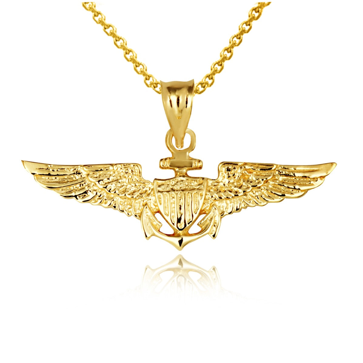 Gold United States Navy Officially Licensed Shield Eagle Anchor Emblem Pendant Chain