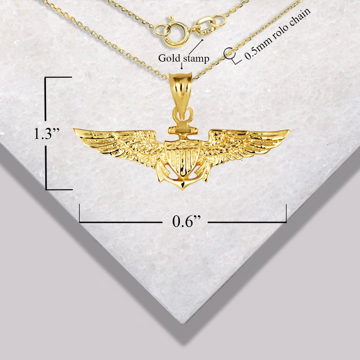 Gold United States Navy Officially Licensed Shield Eagle Anchor Emblem Pendant Chain