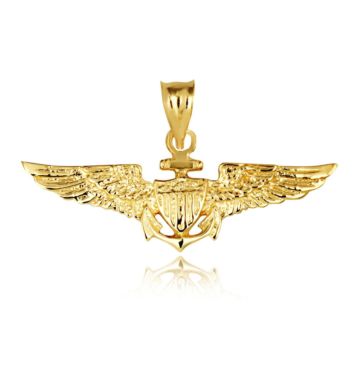 Gold United States Navy Officially Licensed Shield Eagle Anchor Emblem Pendant Chain