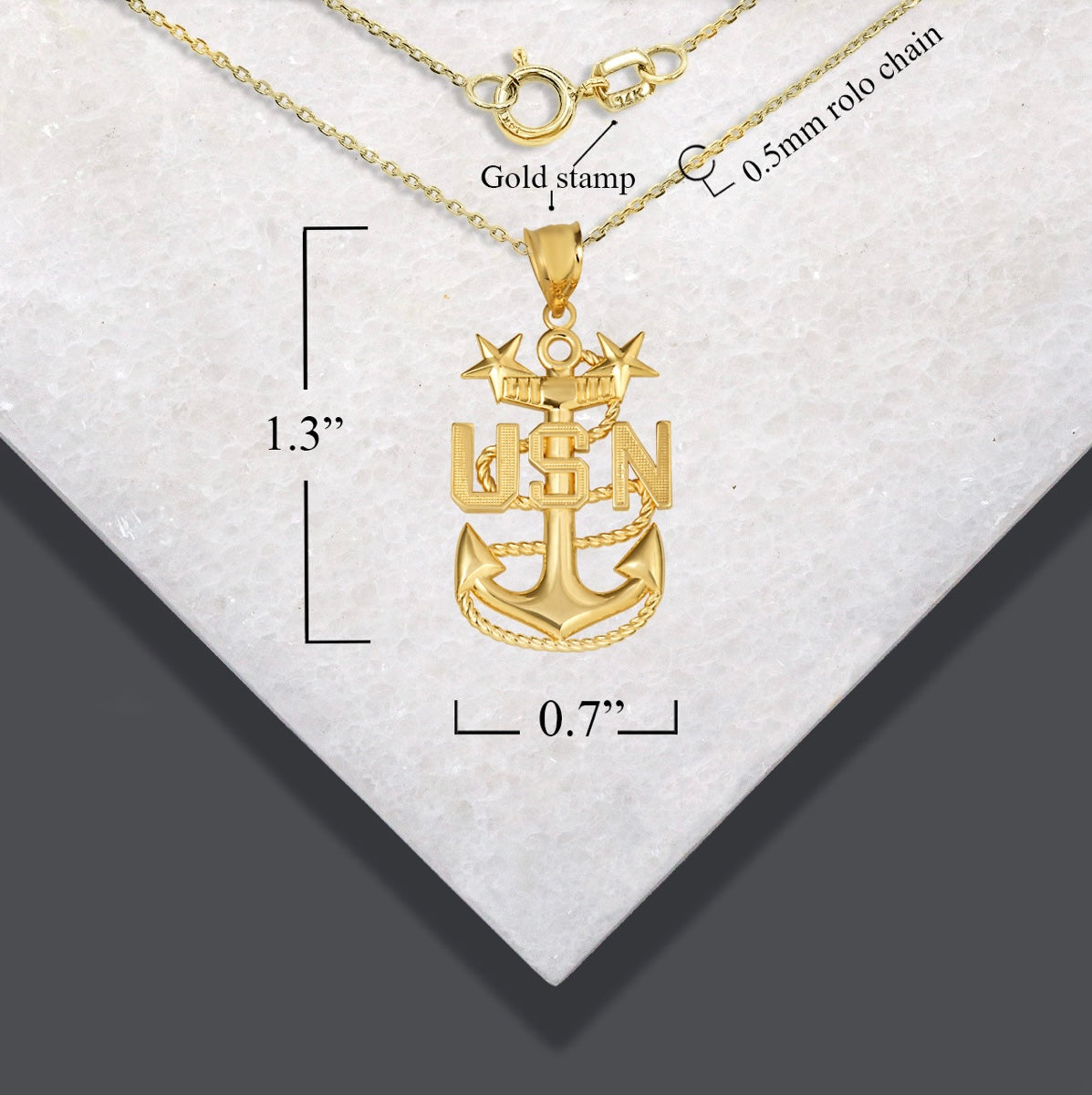Gold United States Navy Officially Licensed Master Chief Petty Officer Anchor Pendant Chain