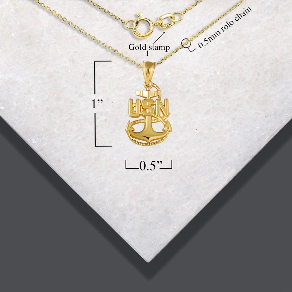 Gold United States Navy Officially Licensed Chief Petty Officer Anchor Pendant Chain