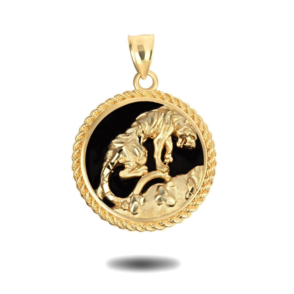 Gold Black Onyx Tiger Diamond Cut Rope Pendant Chain