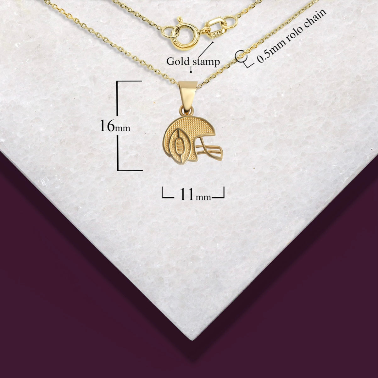 Gold Football Helmet Sports Pendant Chain