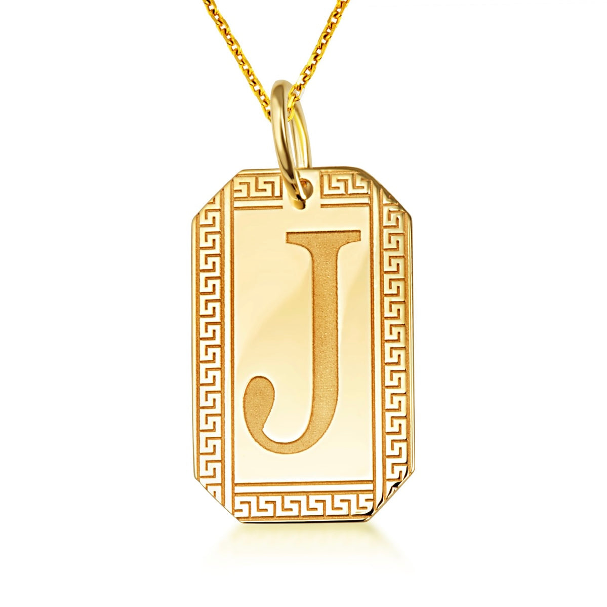 Gold Personalized Letter "A-Z" Initial Greek Key Dog Tag Pendant Chain