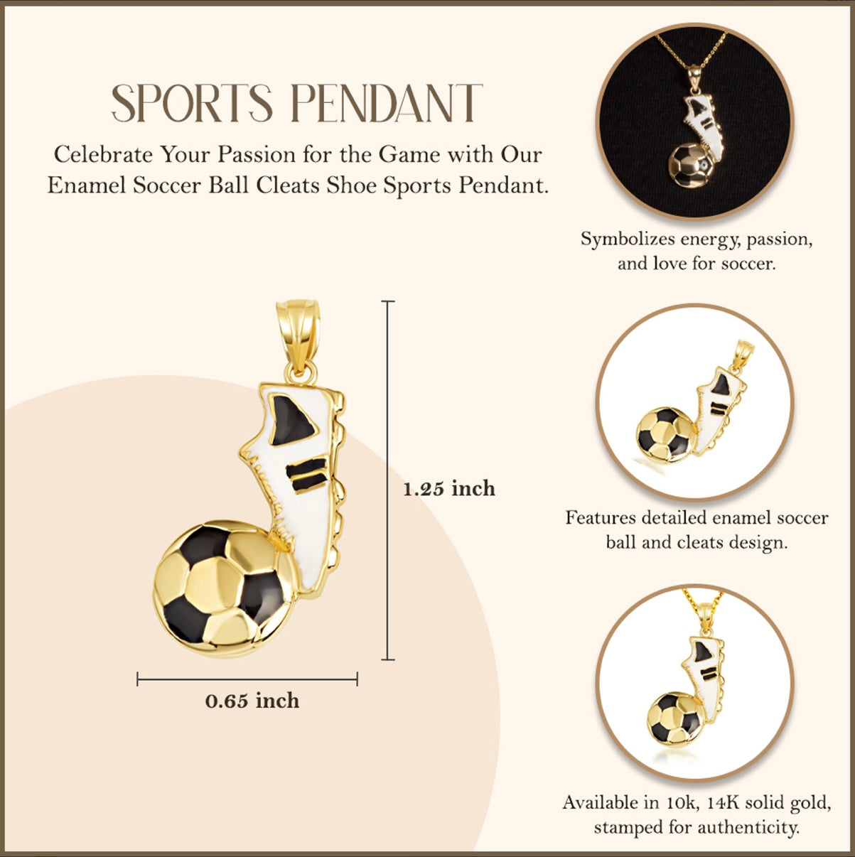 Gold Enamel Soccer Ball Cleats Shoe Sports Pendant Chain
