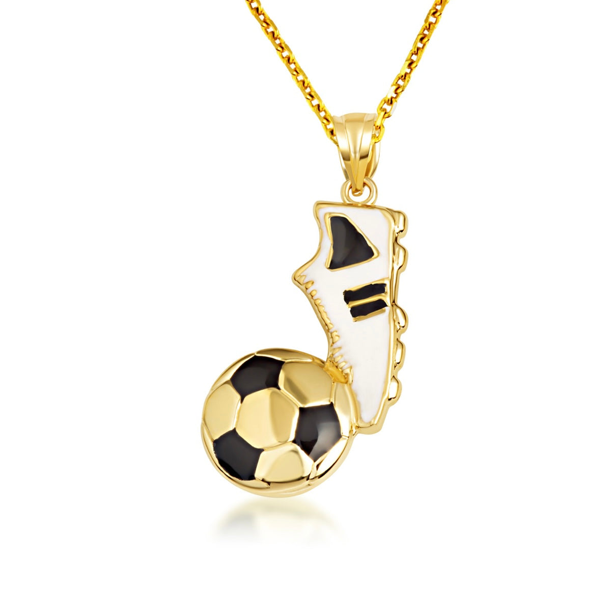 Gold Enamel Soccer Ball Cleats Shoe Sports Pendant Chain