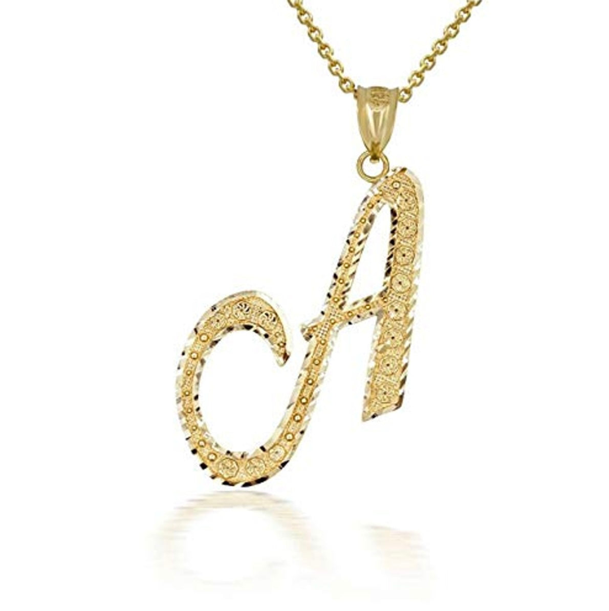 Solid Gold Script Cursive Initial "A-Z" Pendant Chain
