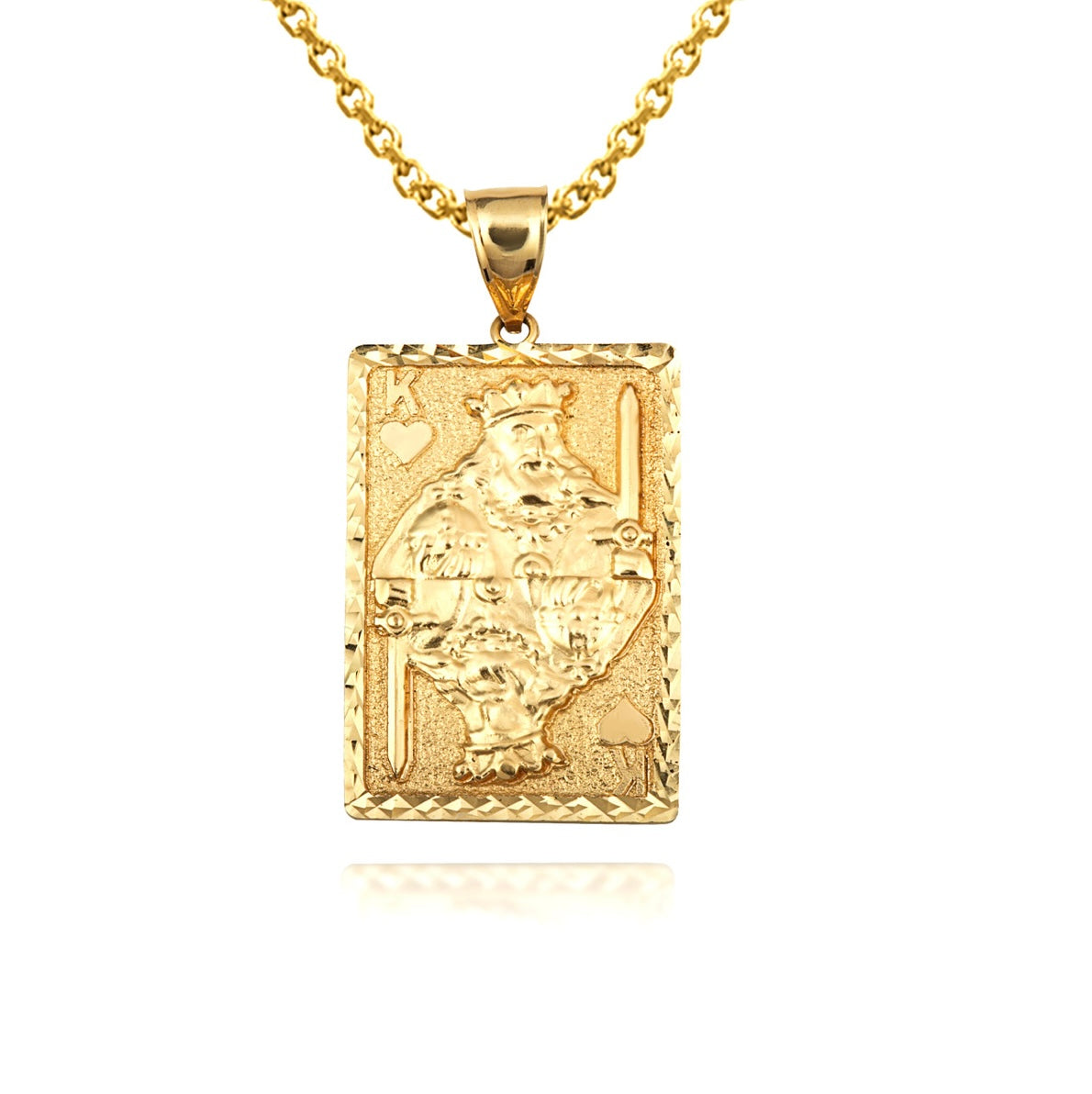 Solid Gold Diamond Cut King Of Hearts Playing Cards Pendant Chain