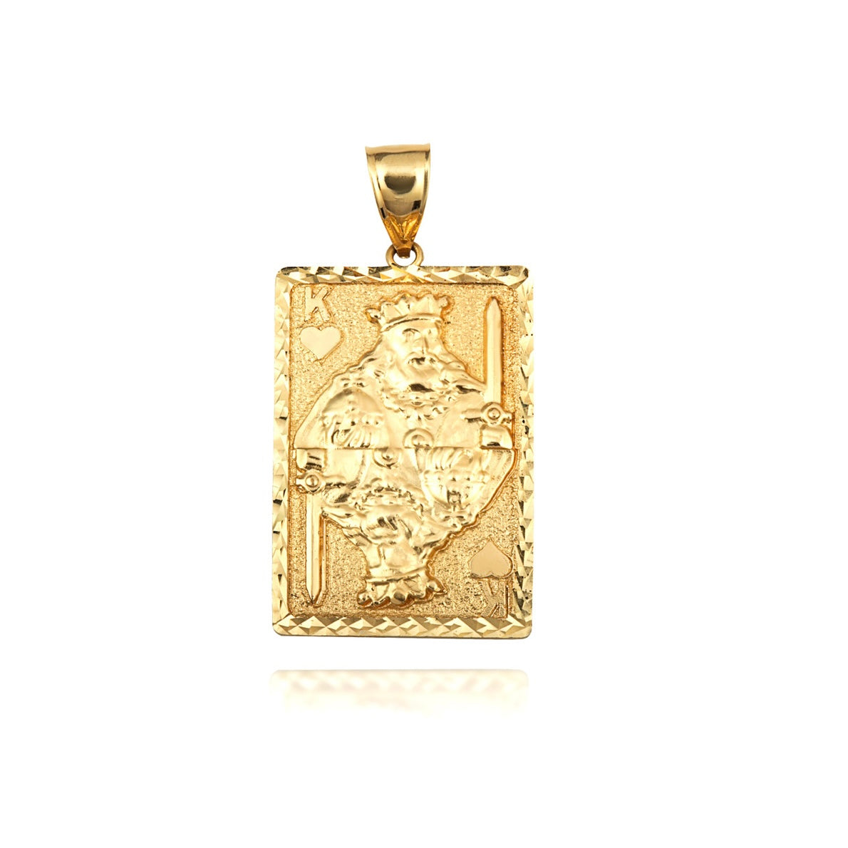 Solid Gold Diamond Cut King Of Hearts Playing Cards Pendant Chain