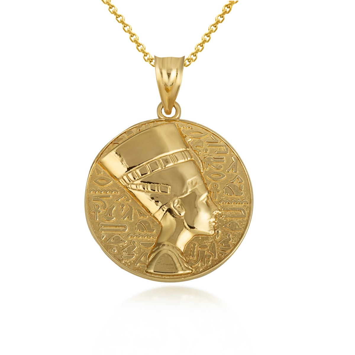 Gold Nefertiti Egyptian Queen Pharaoh Symbol Of Beauty And Feminine Power Pendant Chain