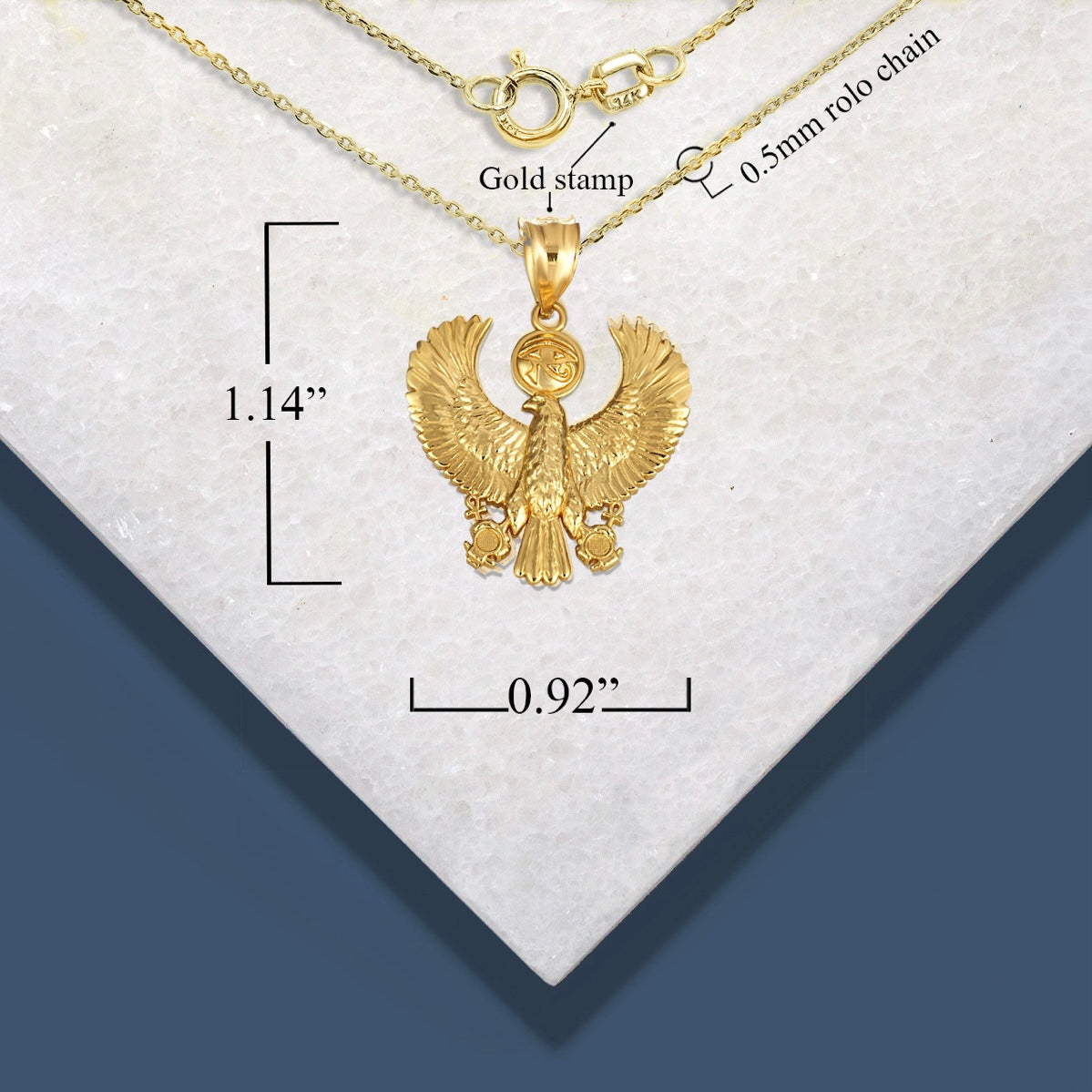 Gold Egyptian Eye Of Horus Falcon Ankh Pendant Chain