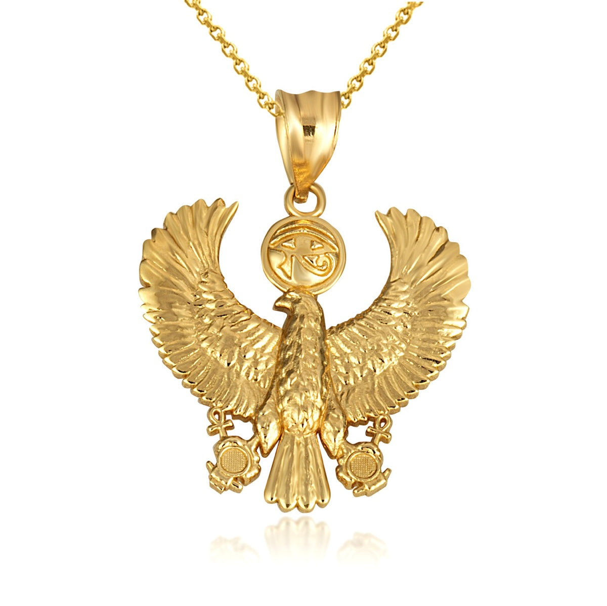 Gold Egyptian Eye Of Horus Falcon Ankh Pendant Chain