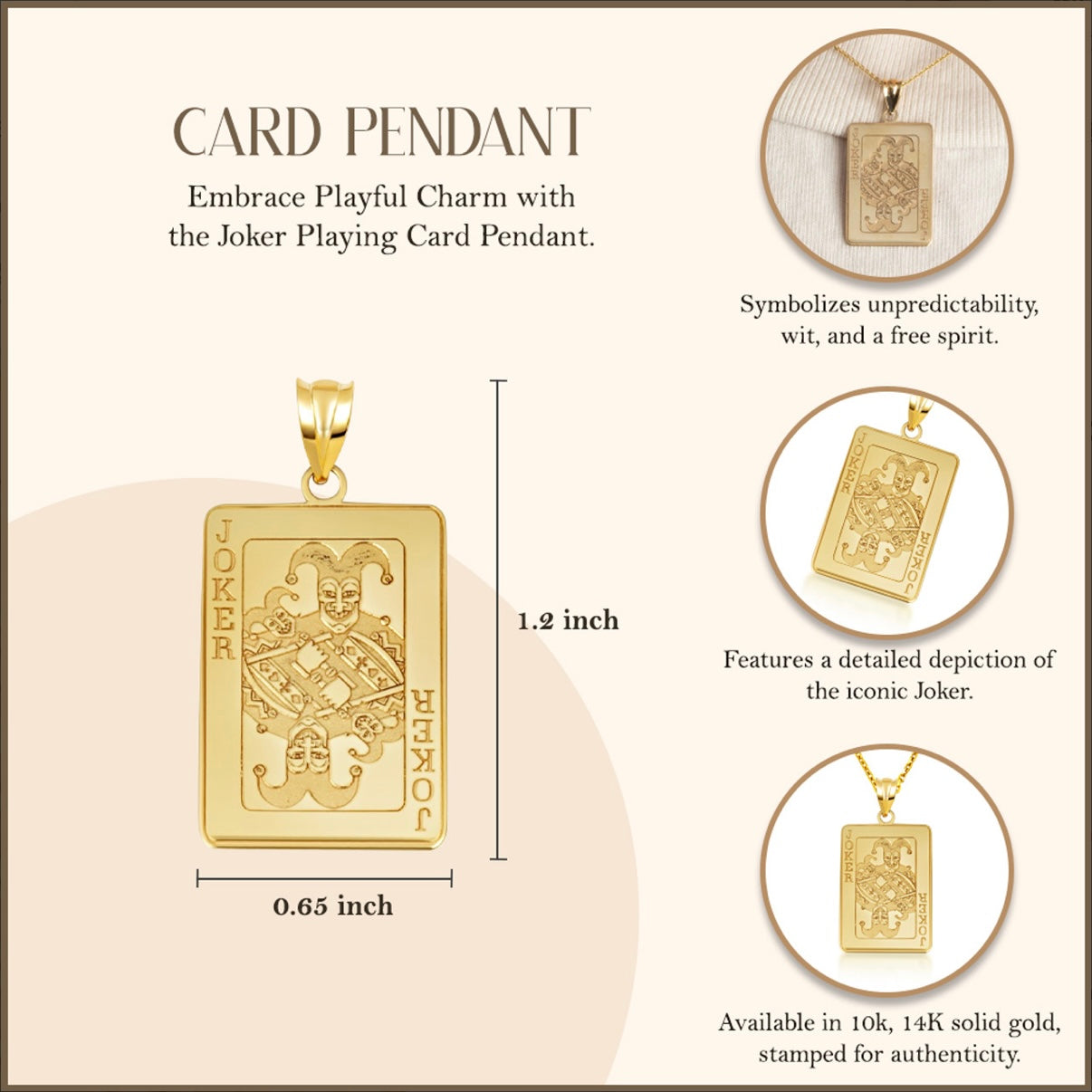 Gold Personalized Name Engraved Joker Playing Card Poker Charm Pendant Chain
