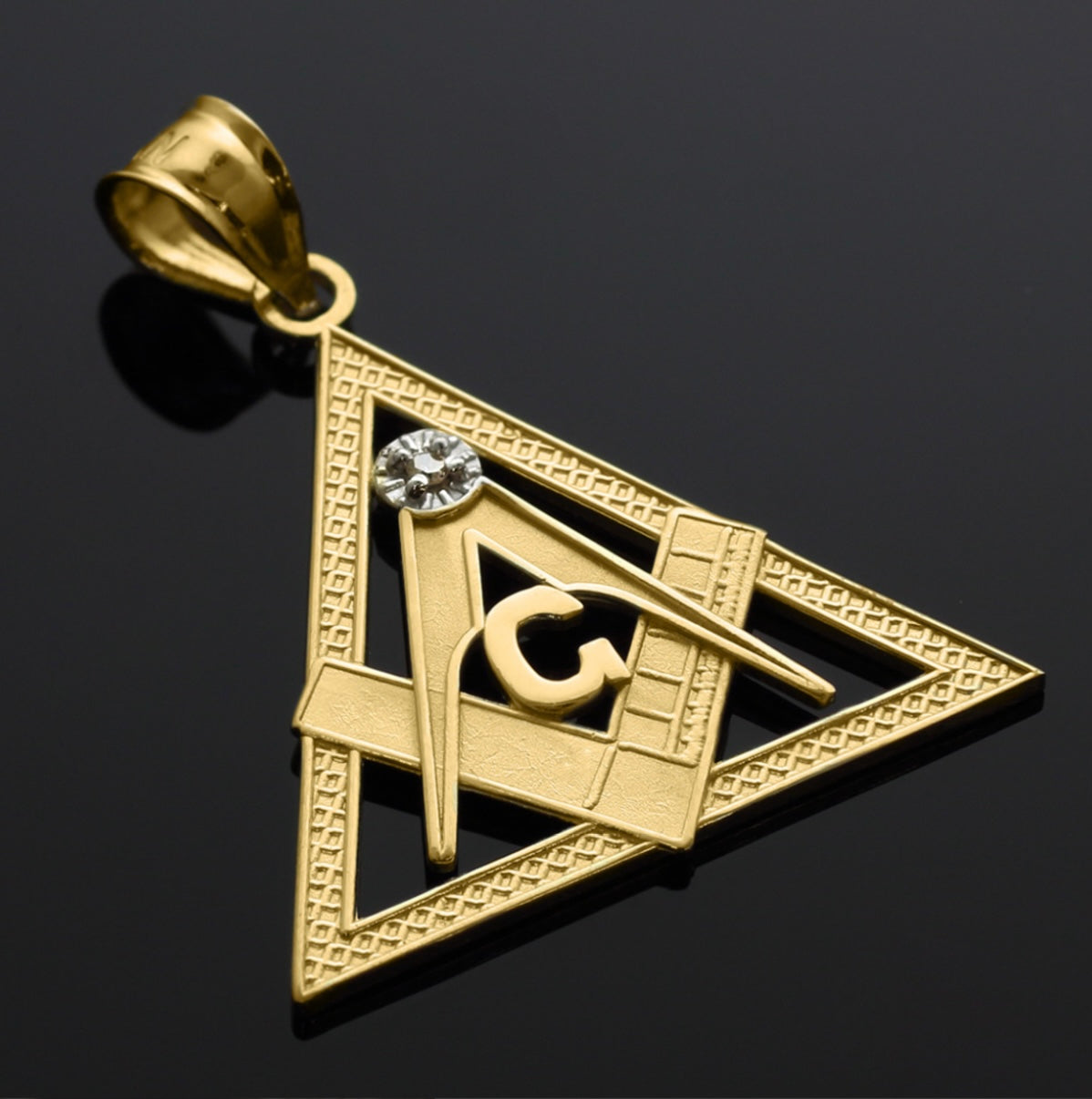 Gold Freemason Square & Compass CZ Eye Of Providence Triangle Pendant Chain