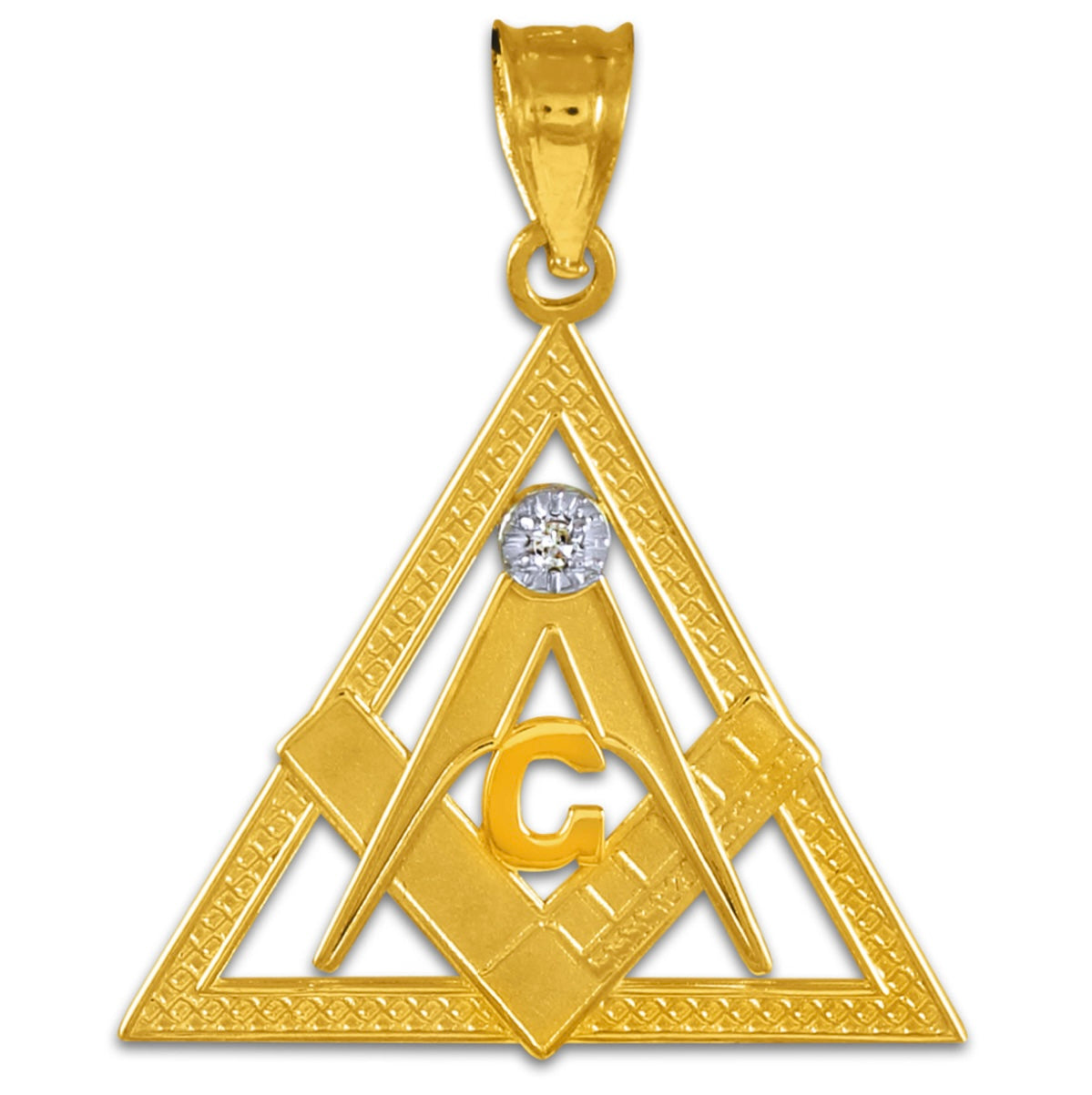 Gold Freemason Square & Compass CZ Eye Of Providence Triangle Pendant Chain