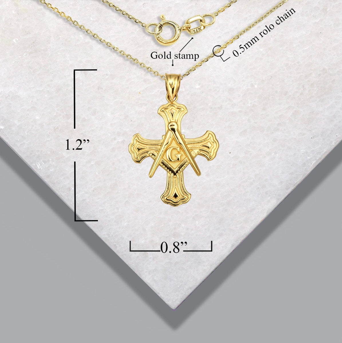 Gold Freemason Cross Square And Compass Pendant Chain