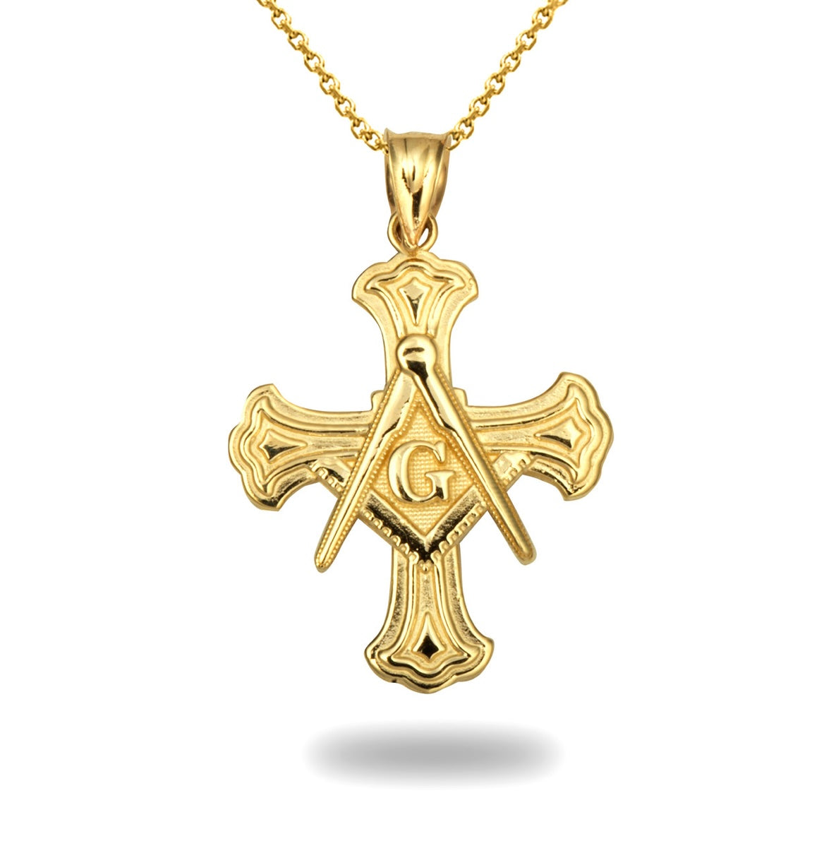 Gold Freemason Cross Square And Compass Pendant Chain