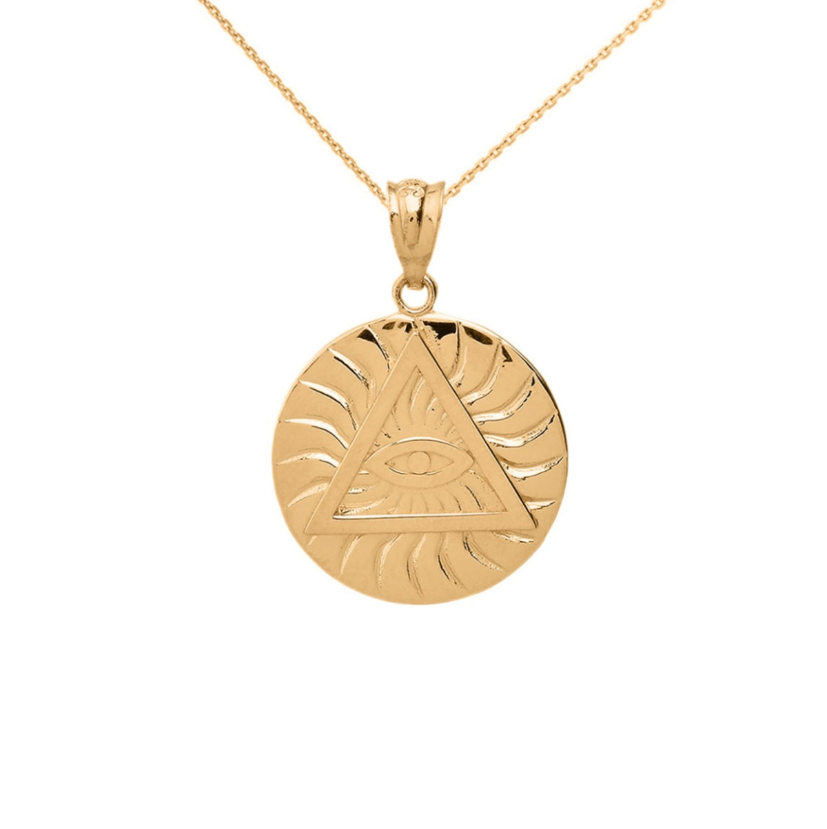 Gold All Seeing Eye Of Providence Sun Pyramid Illuminati Pendant Chain