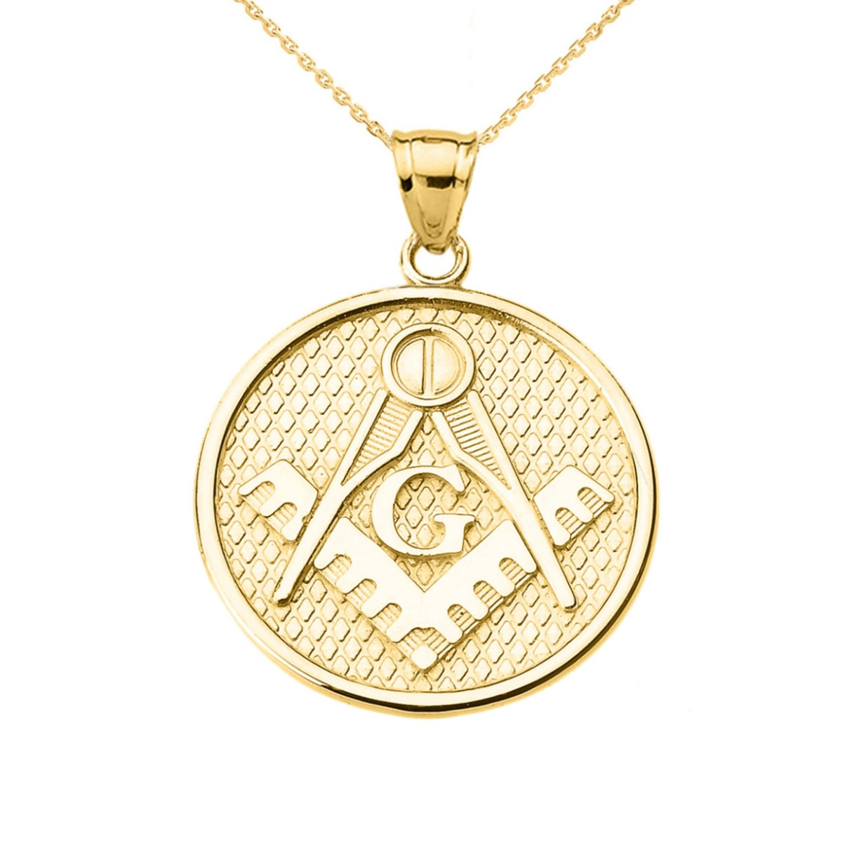 Gold Freemason Square & Compass Round Medallion Pendant Chain