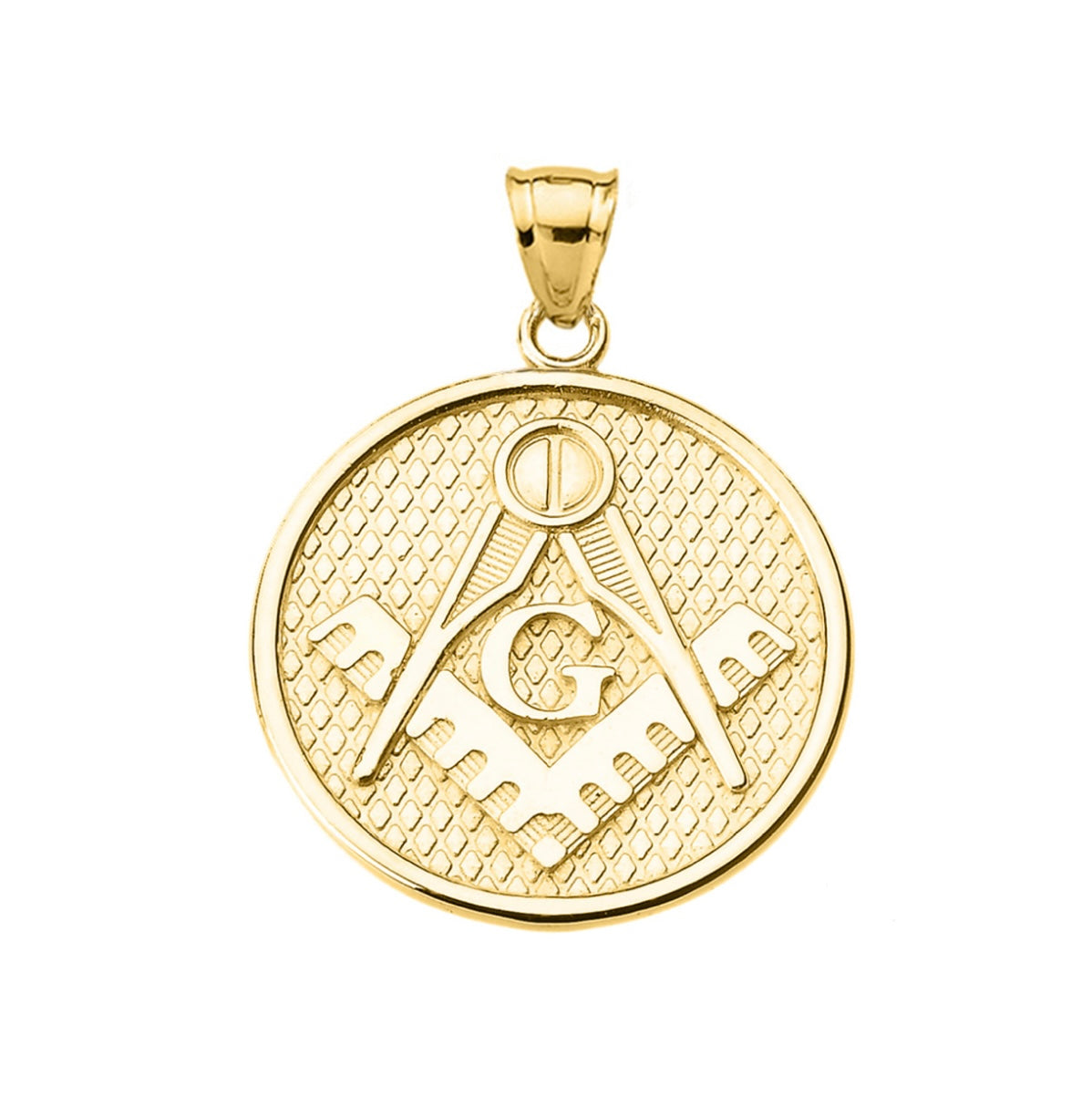 Gold Freemason Square & Compass Round Medallion Pendant Chain