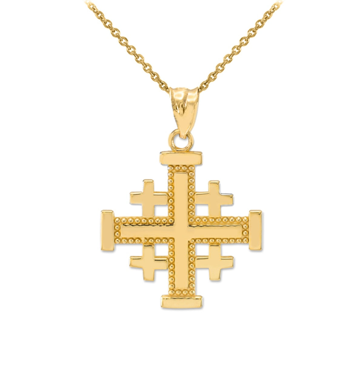 Solid Gold Jerusalem Cross Pendant Chain