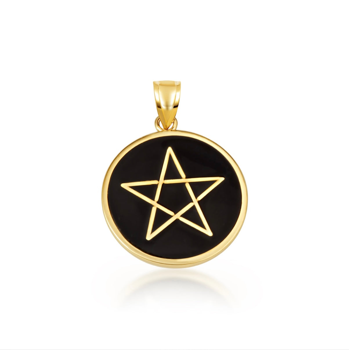 Gold Enamel Wiccan 5 Point Star Pentagram Medallion Pendant Chain