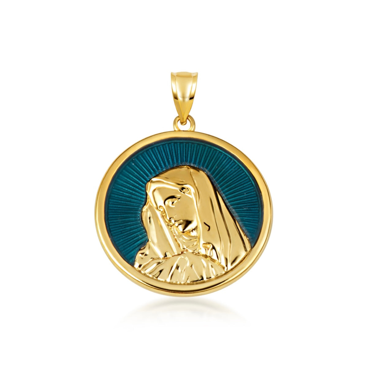 Gold Enamel Virgin Mother Mary Medallion Pendant Chain
