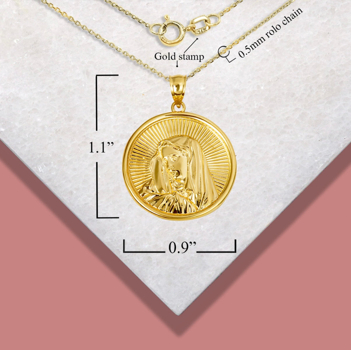 Gold Saint Mother Virgin Mary Medallion Pendant Chain