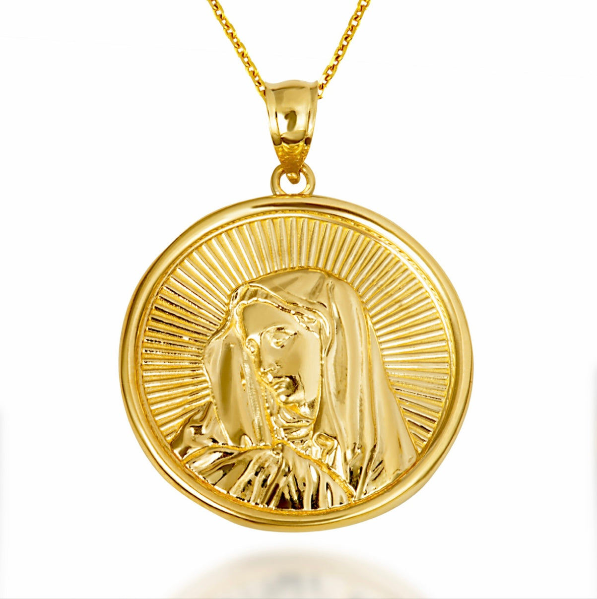 Gold Saint Mother Virgin Mary Medallion Pendant Chain