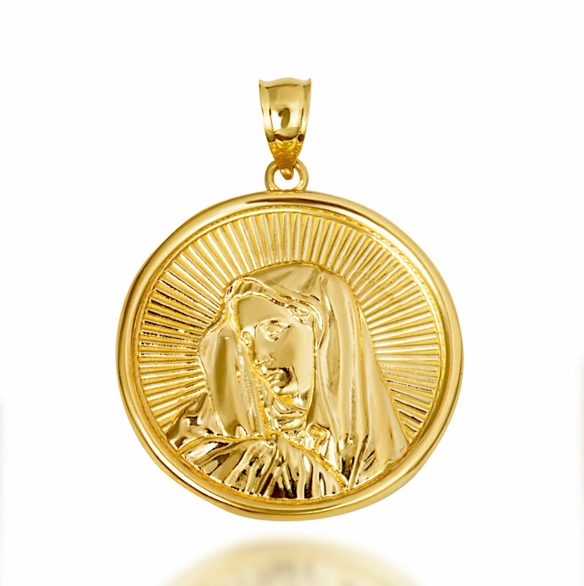 Gold Saint Mother Virgin Mary Medallion Pendant Chain