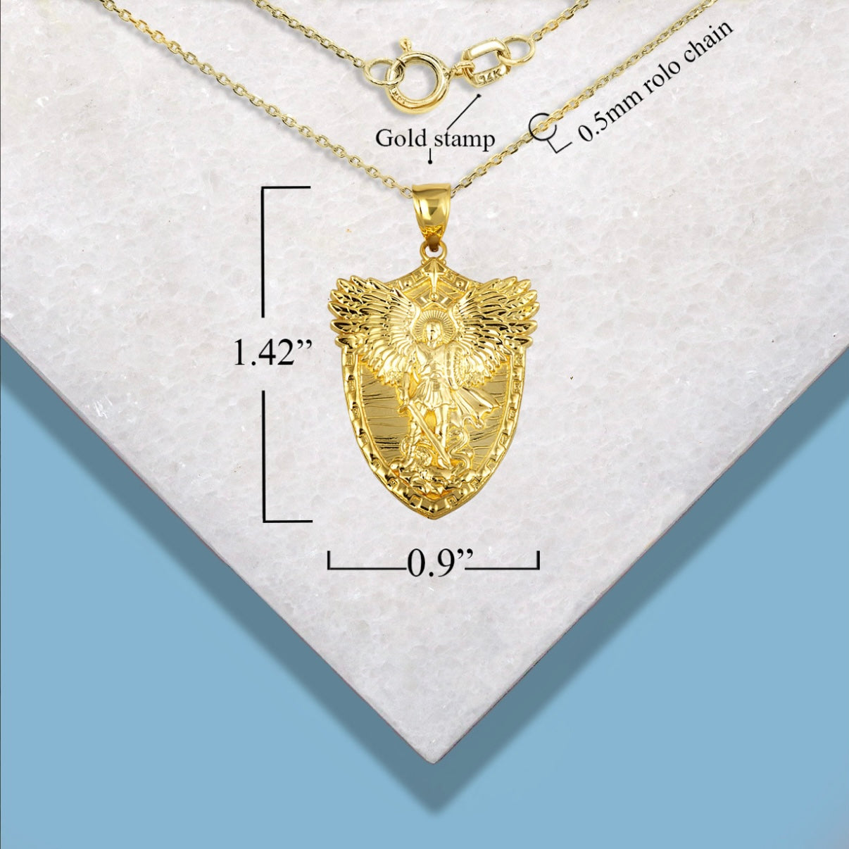 Gold Archangel Michael Wings Sword & Shield Pendant Chain